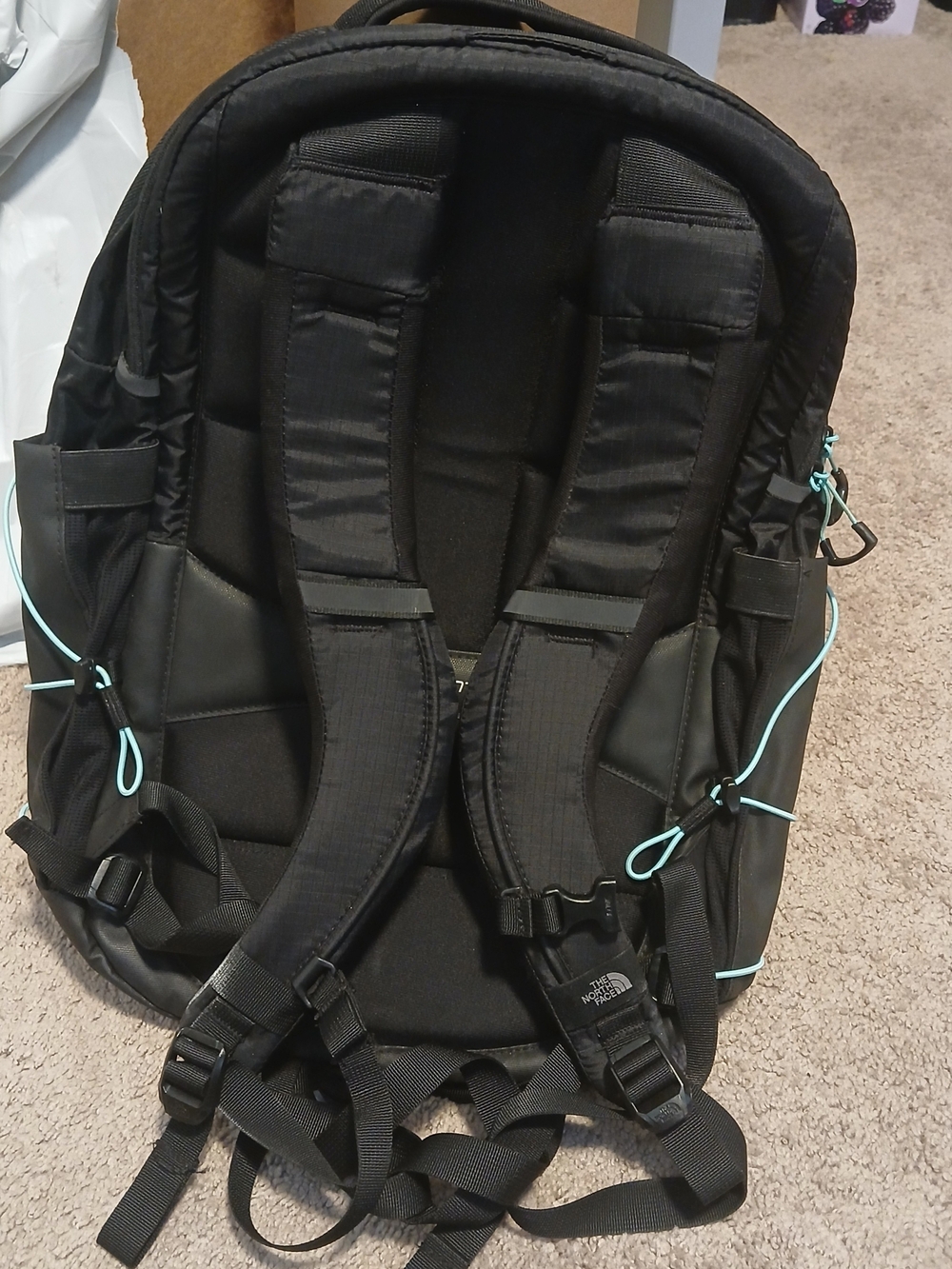 The North Face  Borealis Black Backpack with Light Blue Bungee and Logo - Picture 2 of 6